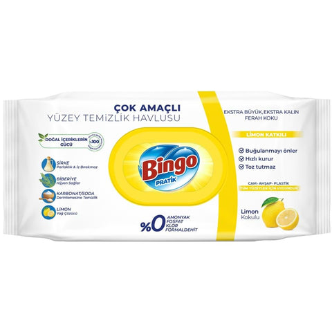 Bingo Surface Cleaning Wet Wipes -Lemon 96 CT, 12/cs.