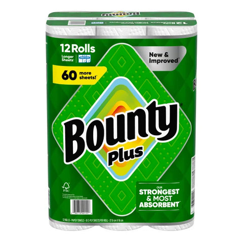 Bounty Plus Paper Towel 91 Sheets, 2 Ply, 12 Rolls
