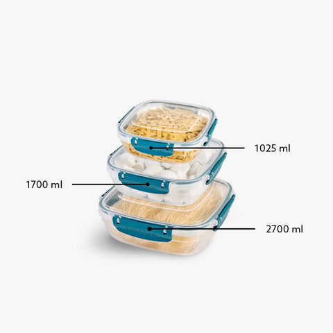 Plastic Master Seal Storage Container Set Of 3 (1 LT+ 1.7 LT+ 2.7 LT), 12/cs.