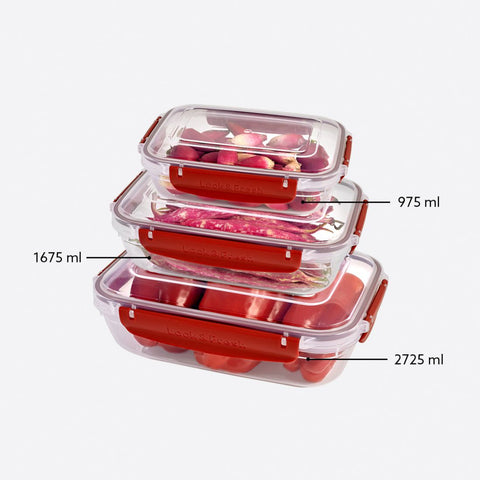 Plastic Master Seal Rectangle Storage Container Set Of 3 (1 LT+ 1.7 LT+ 2.7 LT), 12/cs.