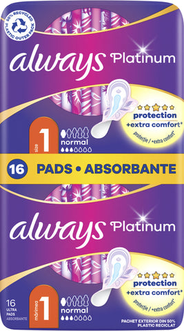 Always Women Pads -Platinum Normal Protection & Comfort  16 Ct, 8/cs.