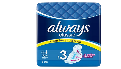 Always Women Pads -Classic Night w/Wings 8 Ct, 16/cs.