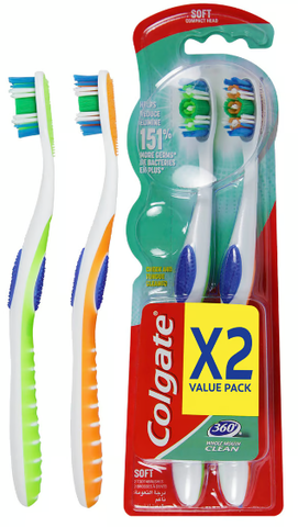 Colgate Toothbrush 360 2 Pk Whole Mouth Clean Medium 12/cs.