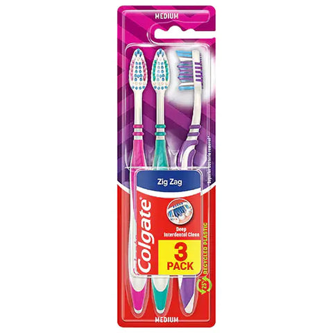 Colgate Toothbrush Zig Zag Medium 3 PK, 36/cs.