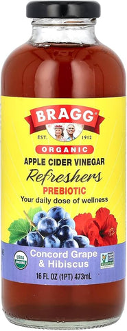 Bragg Apple Cider Vinegar Beverage -Grape & Hibiscus 16 Oz, 12/cs. EXP: 08/27/2028