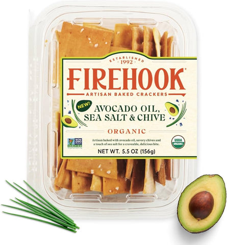 Firehook Avocado Oil, Sea Salt & Chive Crackers 5.5 Oz, 8/cs EXP: 9/10/2026
