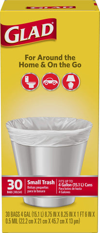 Glad Trash Bags -Small 4 Gallon 30 CT, 6/cs
