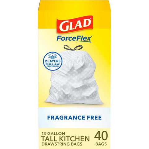 Glad Trash Bags -Fragrance Free 13 Gallon 40 CT, 6/cs