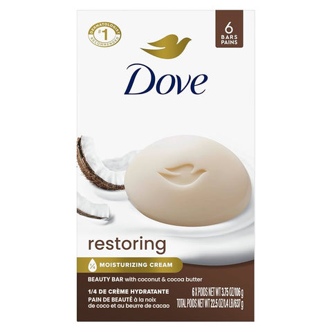 Dove Bar Soap -Coconut & Cocoa Butter 6 Pk, 3.75 Oz, 12/cs.