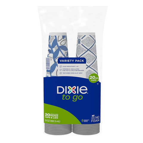 Dixie To Go Paper Cups & Lids 20 Ct, 6/cs