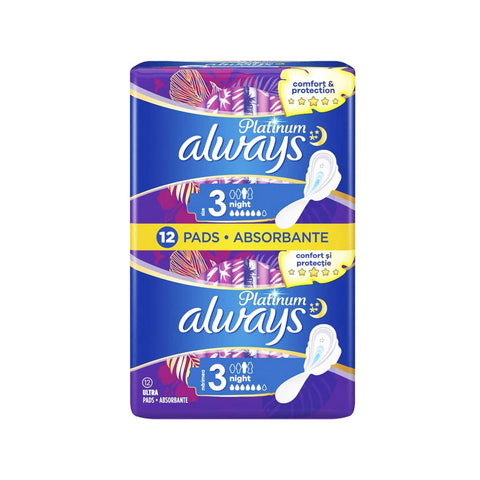 Always Women Pads -Platinum Night Secure 12 Ct, 10/cs.