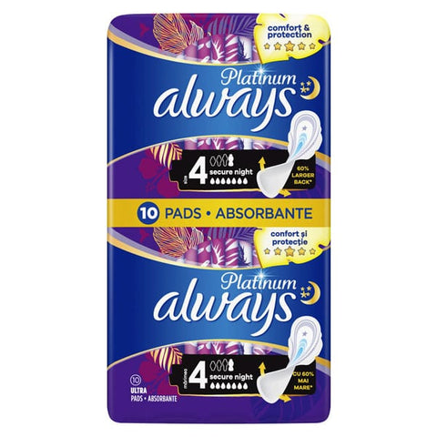 Always Women Pads -Platinum Night Secure 10 Ct, 12/cs.