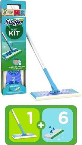 Swiffer Starter Kit 1 Mop + 6 Wet Refills, 6/cs