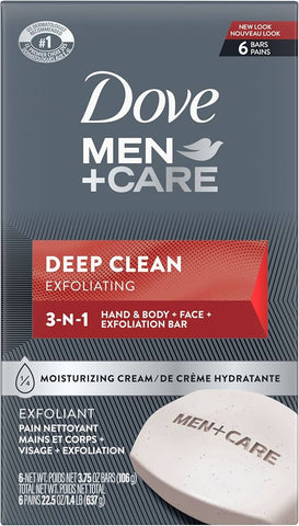 Dove Bar Soap -Men Deep Clean  6 Pk, 3.75 Oz, 12/cs.