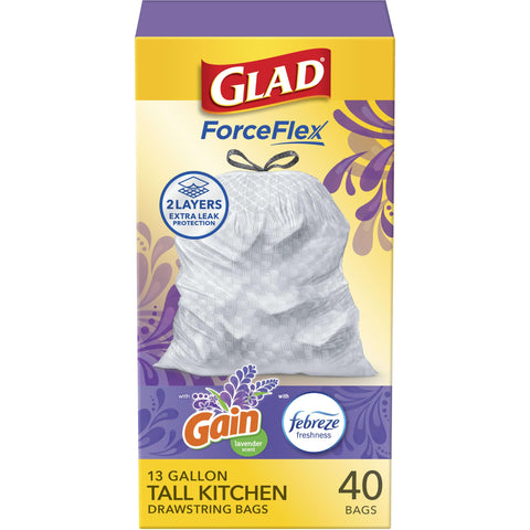 Glad Trash Bags -Lavender 13 Gallon 40 CT, 6/cs