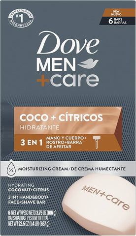 Dove Bar Soap -Men Coco + Cítricos 6 Pk, 3.75 Oz, 12/cs.