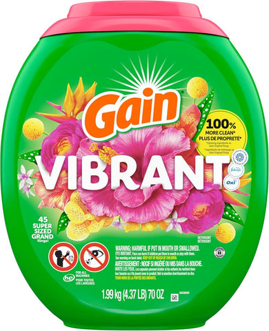 Gain Super Flings Laundry Detergent Packs- Vibrant 45 CT, 6/cs