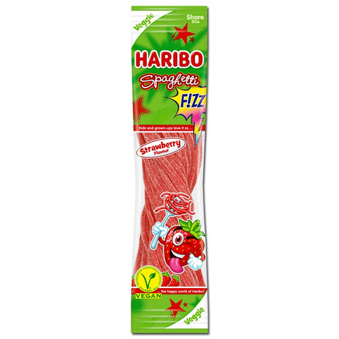 Haribo Candy -Strawberry Flavor Spaghetti Sour Straws 200 G (7.05 Oz), 15/cs EXP: 02/27