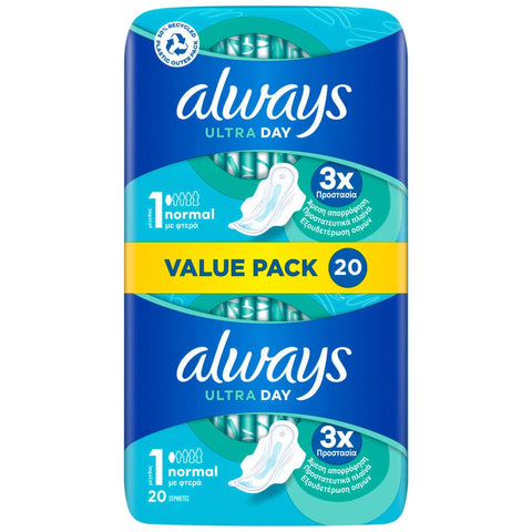 Always Women Pads -Ultra Normal w/Wings 20 Ct, 10/cs.
