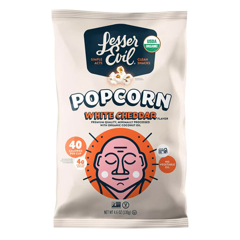 Lesser Evil Popcorn -White Cheddar 4.6 Oz, 12/cs. EXP: 9/12/2026