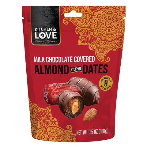 Kitchen & Love Milk Chocolate Covered Almond Stuffed Dates 3.5 Oz, 8/cs  EXP: 10/2027