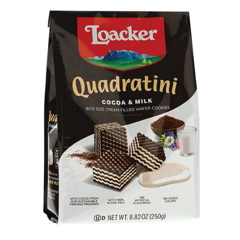 Loacker Quadratini Cocoa+Milk 250 G (8.82 Oz), 6/cs.