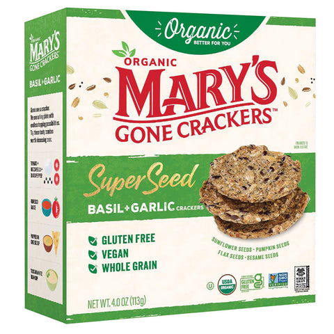 Marys Gone Crackers Organic  -Super Seed Basil & Garlic 4 Oz, 6/cs  EXP: 1/12/2027