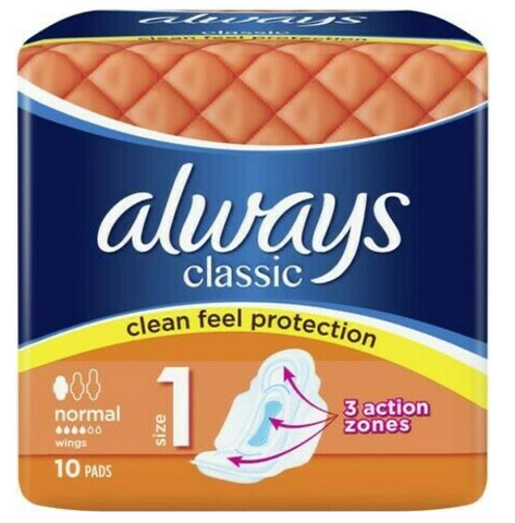 Always Women Pads -Classic Normal w/Wings 10 Ct, 16/cs.