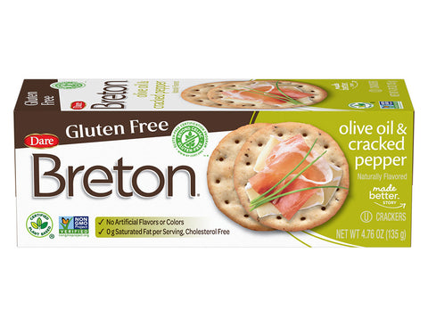 Breton Gluten Free Crackers, Olive Oil & Cracked Pepper 4.76 Oz, 6/cs  EXP: 3/15/2026