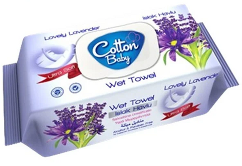Cotton Baby Wet Wipes -Lavender 100 Ct, 24/cs.