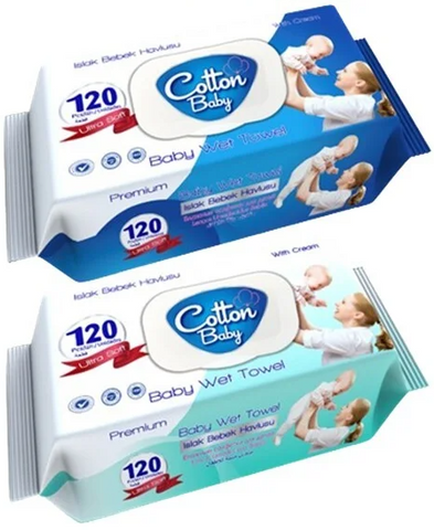 Cotton Baby Wipes -Blue-Green 120 Ct, 24/cs.