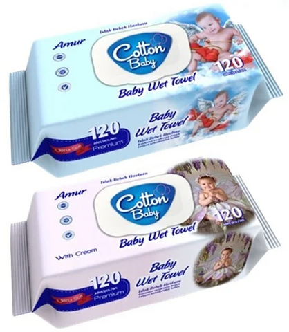Cotton Baby Wipes -Blue-Purple 120 Ct, 24/cs.