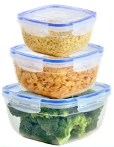 Plastic Seal Square Storage Container Set Of 3 (0.9 LT+1.5 LT+2.4 LT), 12/cs.