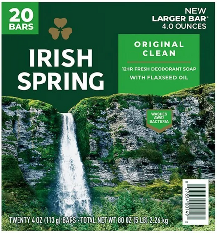 Irish Spring Bar Soap 20 pk. -Original 3.75 Oz, 4/cs.