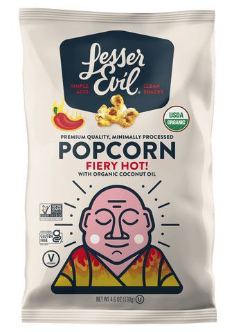 Lesser Evil Popcorn -Fiery Hot 4.6 Oz, 12/cs. EXP: 9/26/2026