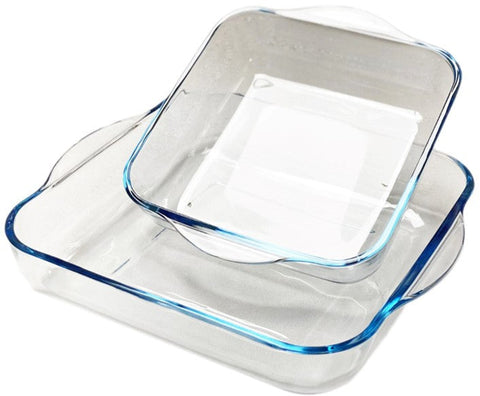 Nily Glass Square Plain Furnace Trays Set of 2 1.95 LT + 3.2 LT, 6/cs