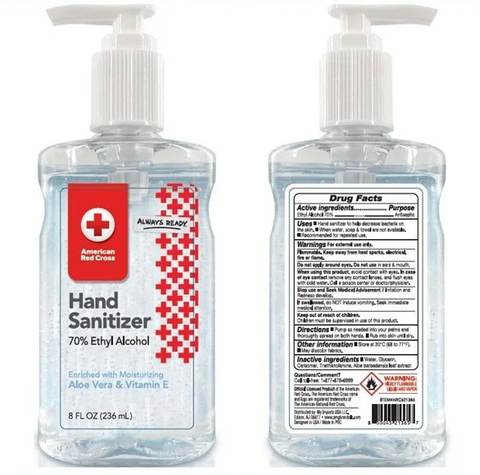 American Red Cross Hand Sanitizer 70% Alcohol 8 Oz, 12/cs