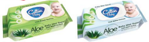 Cotton Baby Wipes -Aloe Vera 120 Ct, 24/cs.