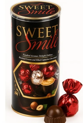 Sweet Smile Round Pvc Gift Chocolate Hazelnut 14.10 Oz. (400g), 12/cs.