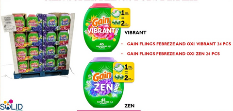 Gain Super Flings Pods Vibrant & Zen Display 45 CT, 48/cs.