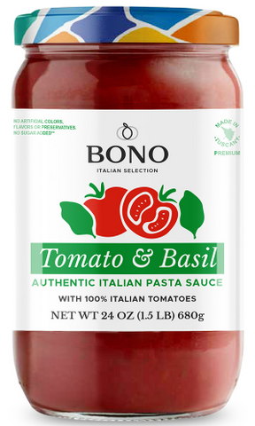 Bono Pasta Sauce -Tomato Sauce w/Basil 24 Oz, 6/cs.  EXP: 10/30/2028