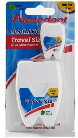 Pepsodent Dental Floss -Mint 100 YD+12 YD Travel Size Bonus 24/cs.
