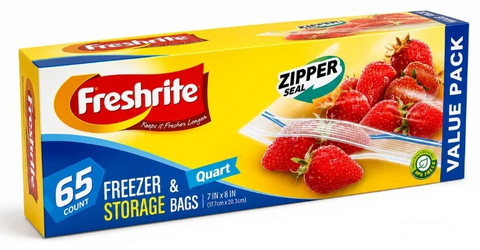 Quart Size Zipper Freezer Bags 65 Ct, 24/cs.