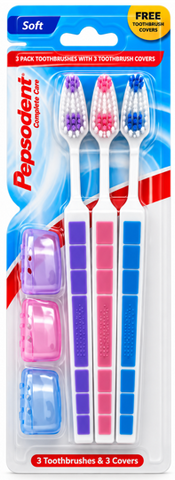 Pepsodent Toothbrush Soft w/Cover 3 CT, 24/cs.