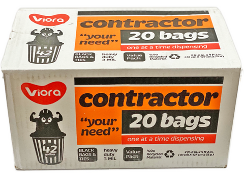 Viora 42 Gallon Heavy Duty Contractor Bag 20 Ct, 6/cs.