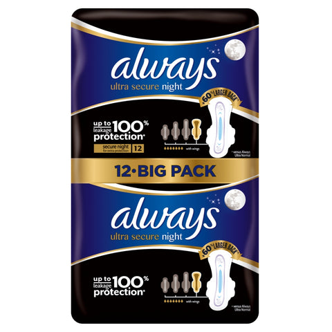 Always Women Pads -Ultra Thin Long w/Wings 12 Ct, 12/cs.