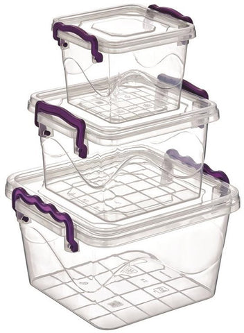 Plastic Sweet Square Deep Storage Set Of 3 (0.55 LT+1.2 LT+2 LT), 12/cs.