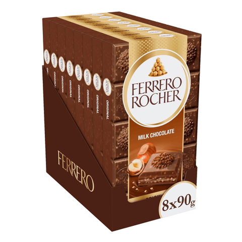 Ferrero Rocher Chocolate Bar -Original Milk Chocolate 90 G (3.17 Oz), 8/cs EXP: 10/01/2026