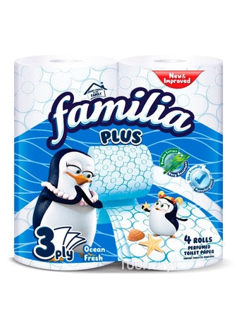 Familia Toilet Paper -Ocean Fresh 3 Ply, 4 Roll, 12/cs.