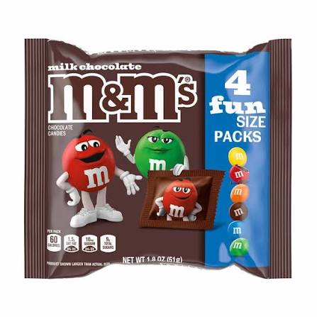M&M Chocolate Candy Fun Size  -Milk Chocolate 1.8 Oz, 18/cs.EXP:  07/31/2027